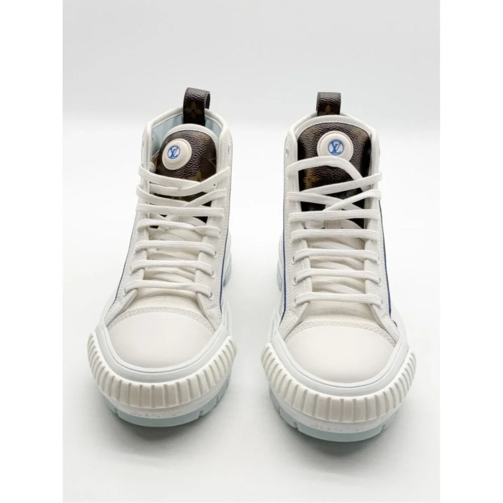 Louis Vuitton White Blue Canvas Squad High Top Sneakers LV Monogram EU 38 US 8